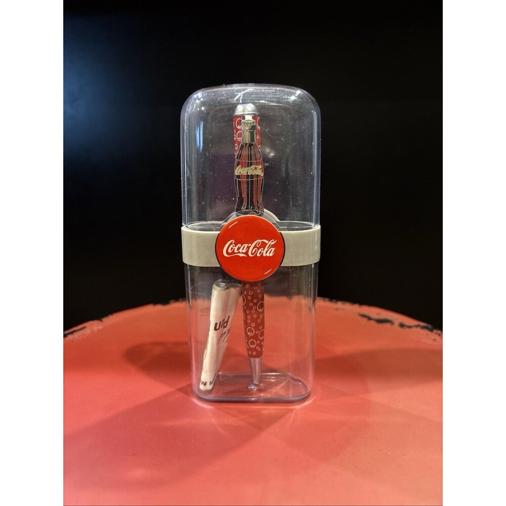 Vintage 1998 Coca-Cola Coke Collectible Ink Pen w/ Original Case Bottle Clip Red